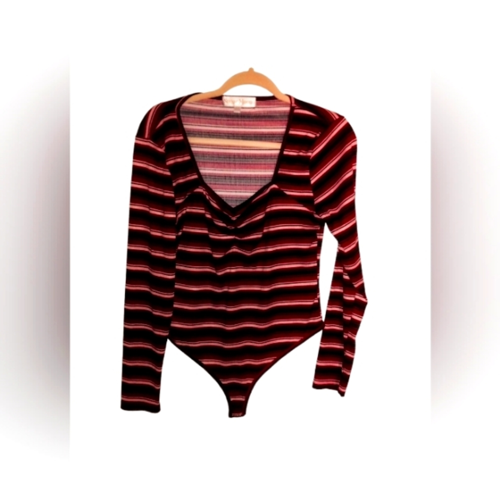 Long Sleeve Burgundy and Black Striped Sugar Moon Bodysuit